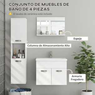 Muebles de Baño con Lavabo y Espejo Columna de Baño Conjunto de Muebles de Baño de Pared de 3 Piezas Estilo Moderno Blanco