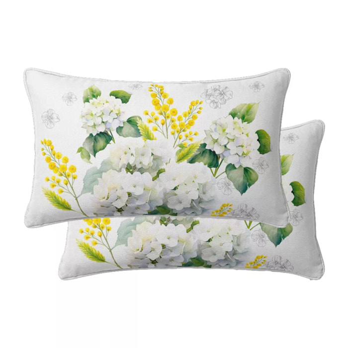 Lot de 2 taies percale de coton 115 g/m² imprimé blanc jaune Annabelle mimosa