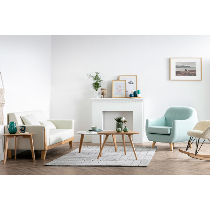 Fauteuil déhoussable scandinave en tissu menthe à l'eau et bois clair YNOK