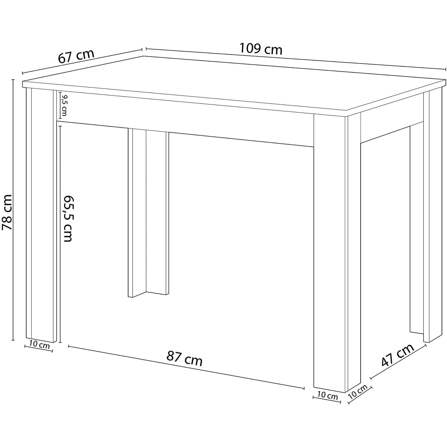 Tavolo fisso Lowell, Tavolo per sala pranzo, Tavolo consolle moderno per salotto o cucina, cm 109x67x78, Bianco e Rovere