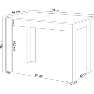 Tavolo fisso Lowell, Tavolo per sala pranzo, Tavolo consolle moderno per salotto o cucina, cm 109x67x78, Bianco e Rovere