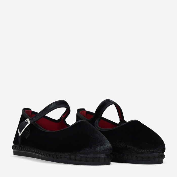 Bailarinas negras de terciopelo con hebilla