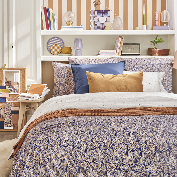 Parure de lit Housse de couette + Taie carrée en satin de coton, TRESSAGE, Bleu foncé