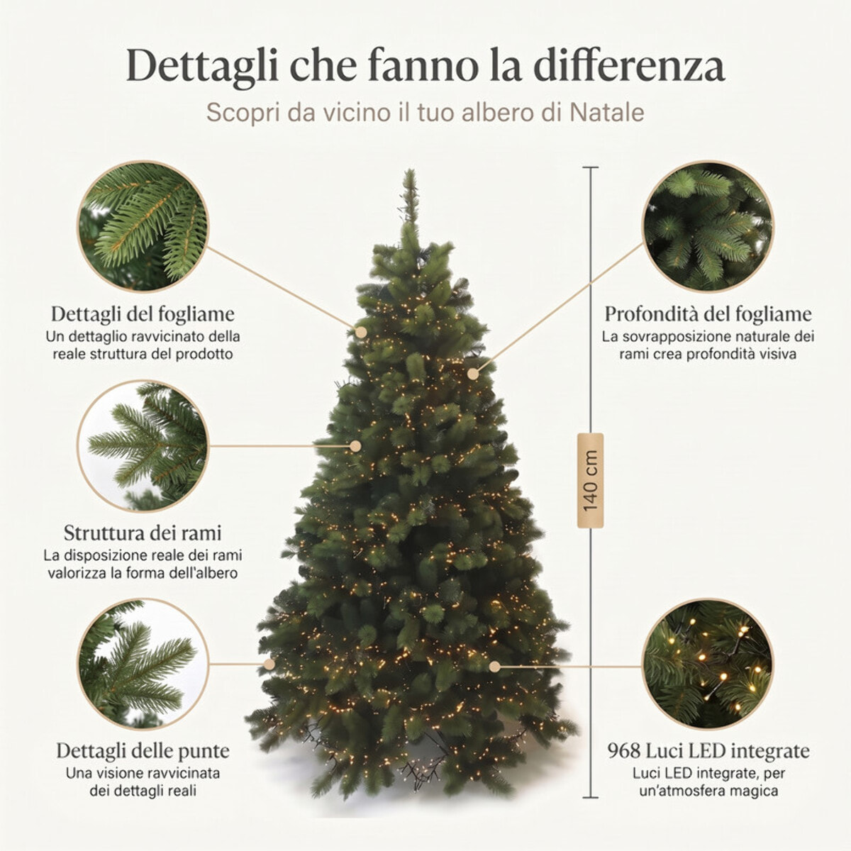 Albero di Natale con LED a luce calda in PVC e metallo - Verde