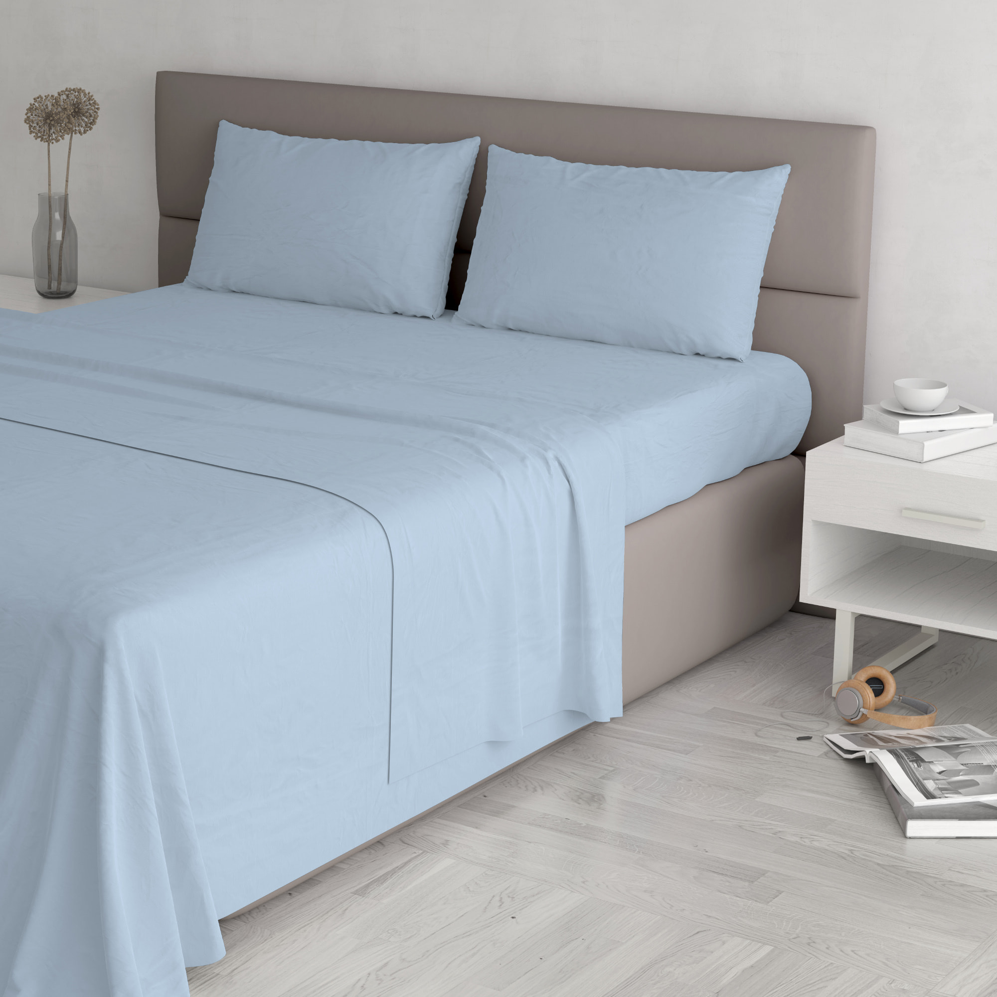 COMPLETO LETTO MAX COLOR, 100% Cotone, Made in Italy - AZZURRO