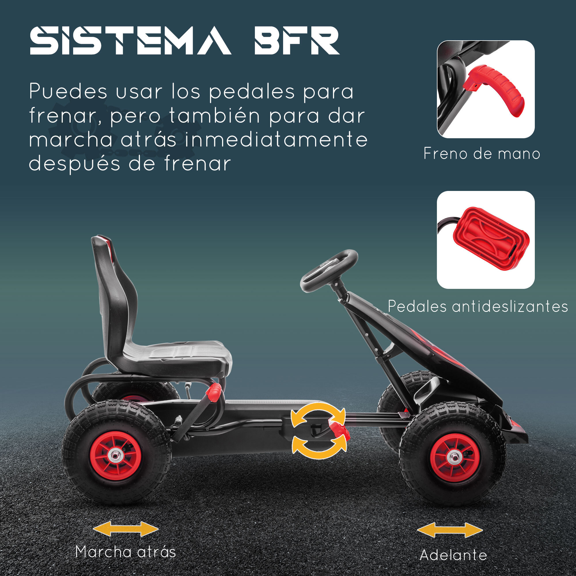 Go Kart a Pedales para Niños de 5-12 Años Coche de Pedales Infantil con Asiento Ajustable Neumáticos Inflables Amortiguador y Freno de Mano Carga 50 kg 121x58x61 cm Rojo