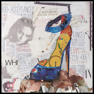 Quadro collage scarpa con tacco Dresscode I in carta riciclata 52x52 cm