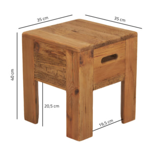 Tabouret H40 cm avec poignées en bois massif de pin recyclé - ORIGIN