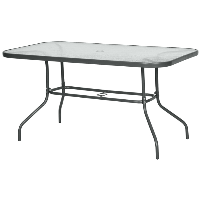 Table de jardin rectangulaire dim. 140L X 80l x 70H cm métal époxy gris plateau verre trempé