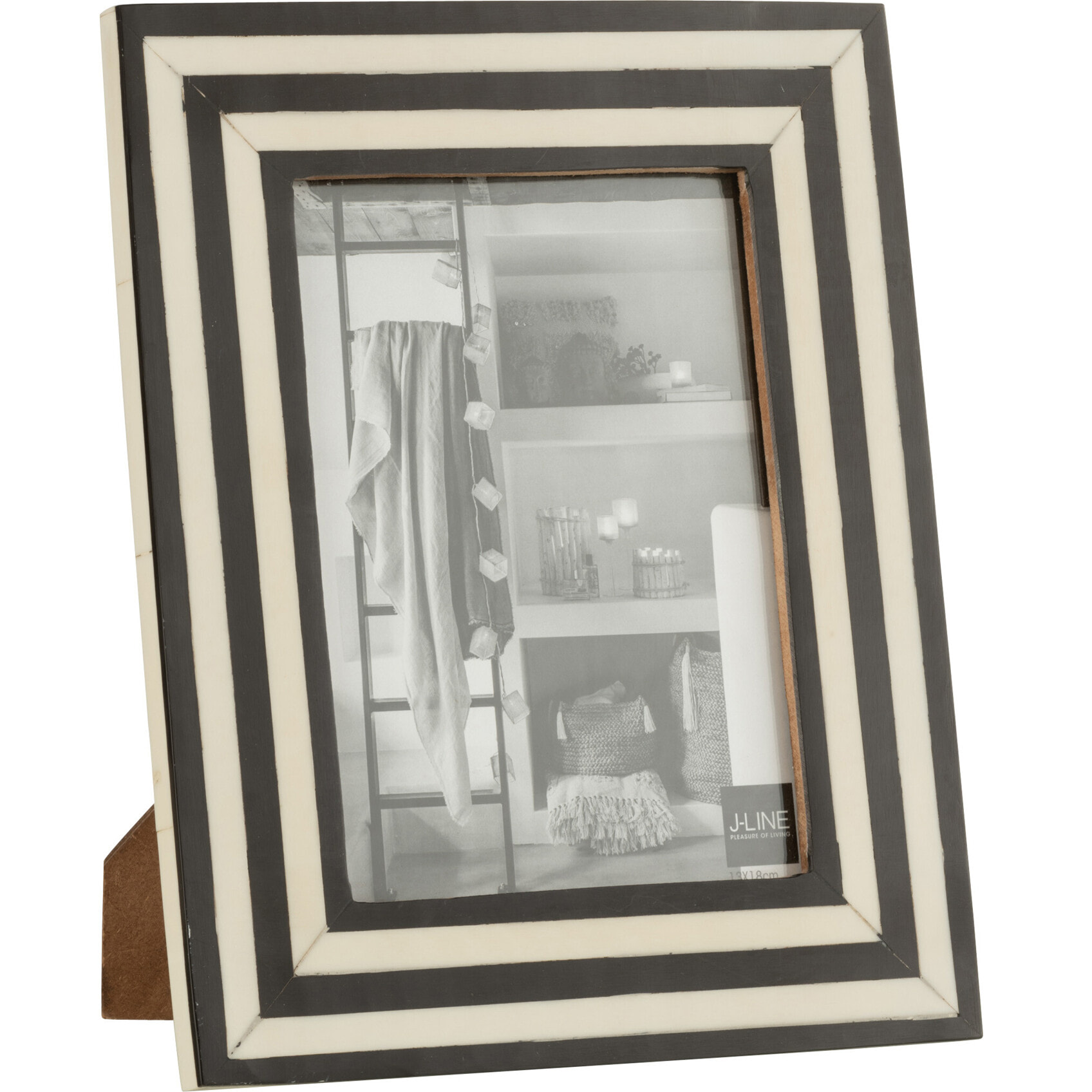 Cadre photo J-Line - Cadre photo Rectangle Lignes Plates - plastique - noir/blanc - grand