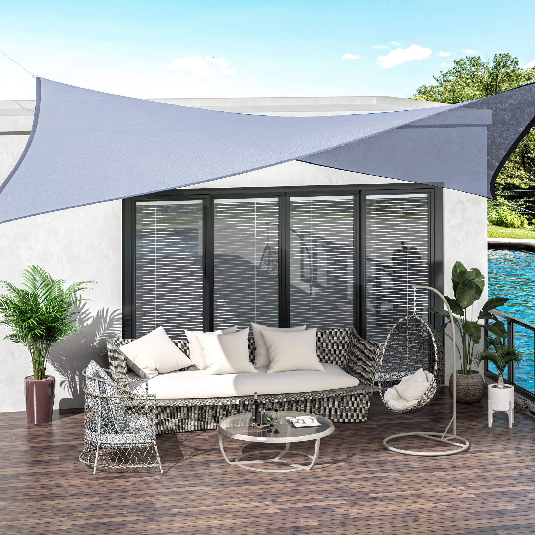 Toldo Vela de Sombra Rectangular 4x3 m Toldo de Terraza Protección Rayos UV con Bolsa de Transporte Anillo de Acero Inoxidable y Cuerdas para Jardín Patio Gris