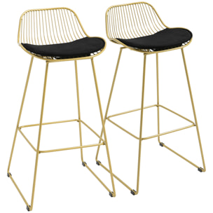 Juego de 2 Taburetes Altos de Cocina Moderno Taburetes de Bar con Cojín de Terciopelo Respaldo y Reposapiés Carga 120 kg 46,5x48x93 cm Dorado