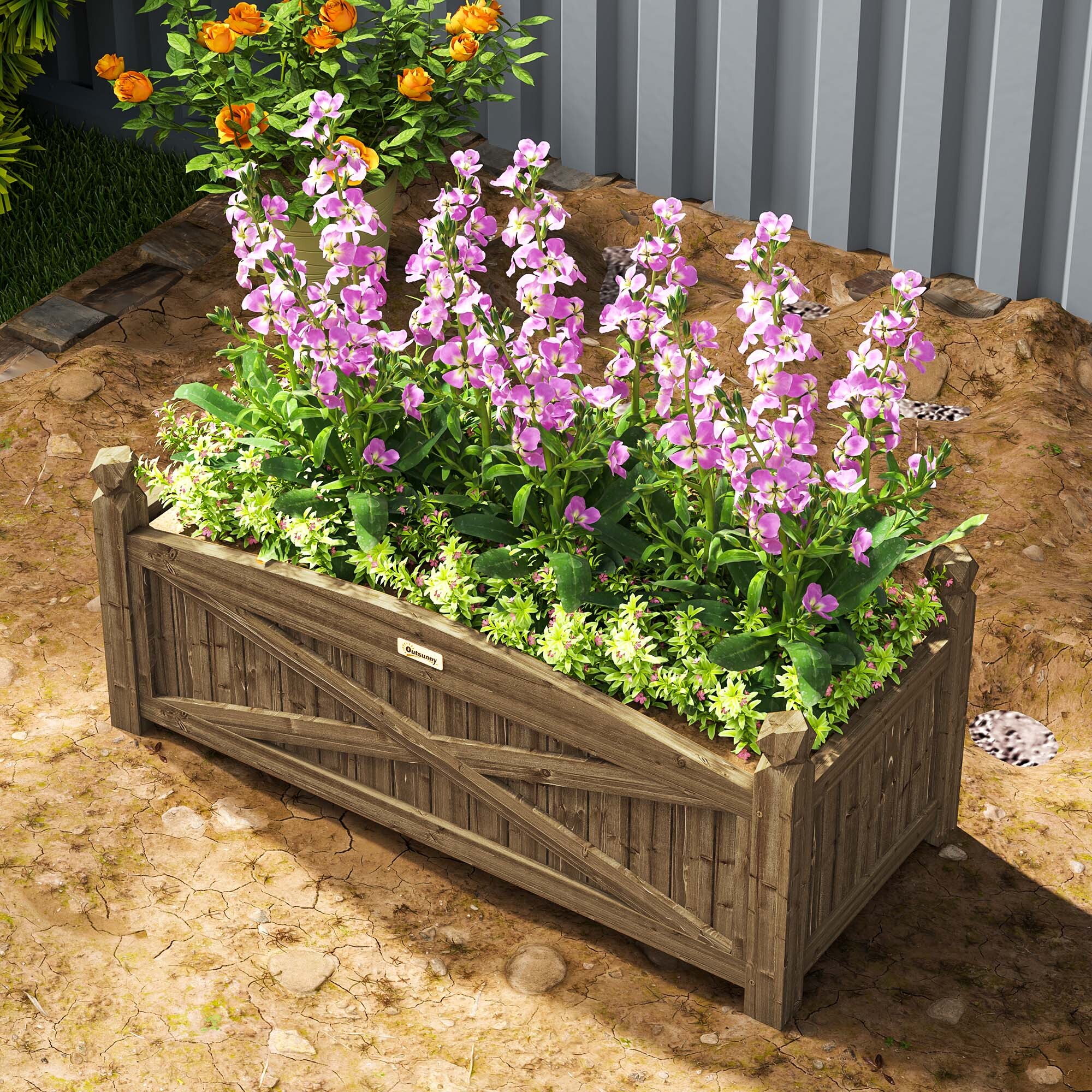 Jardinera de Madera Elevada Huerto Urbano Madera para Cultivar Plantas Flores Hierba Jardinera Rectangular para Jardín Balcón Terraza 90x39x37 cm Café Oscuro