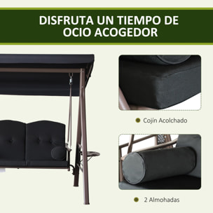 Columpio de Jardín Exterior de 3 Plazas Balancín de Jardín Exterior con Toldo Ajustable Bandejas Laterales 2 Almohadas y Marco de Metal Carga 360 kg 208x121x172 cm Negro