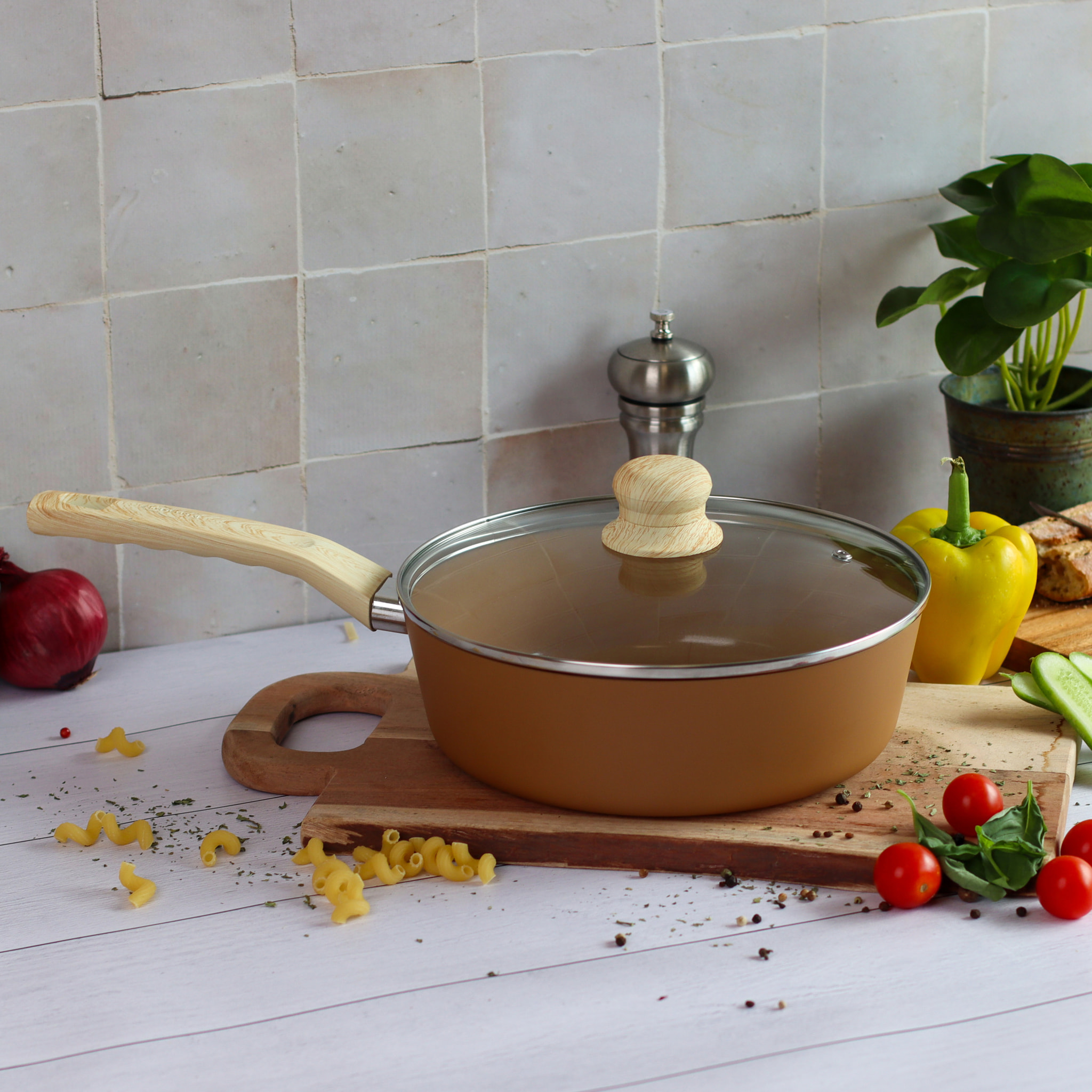 Sauteuse en revêtement céramique 24cm noisette - tous feux COLORAMA