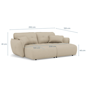 Thais - canapé droit 4 places avec double méridienne assise profonde en tissu texturé - Beige