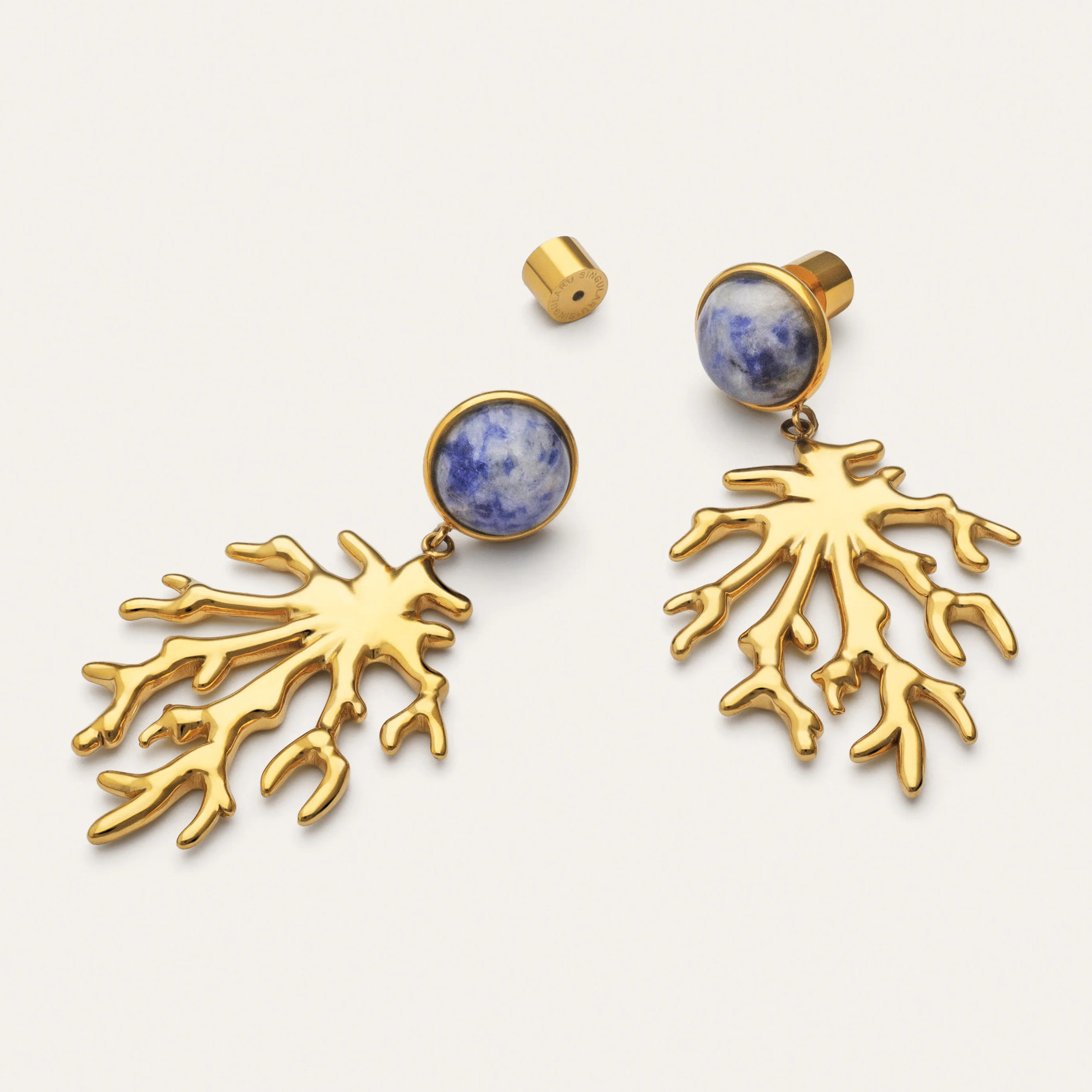 Orecchini Coral Stone Blu Acciao Placcato Oro