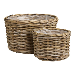 Kalak - Set 2 cesti bassi in rattan kubu naturale