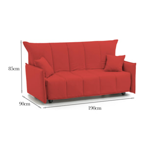 Divano Letto Allyson, Divano a 3 posti, 100% Made in Italy, Sofà Soggiorno con apertura a carrello, in tessuto imbottito, con Braccioli standard, Cm 190x90h85, Rosso