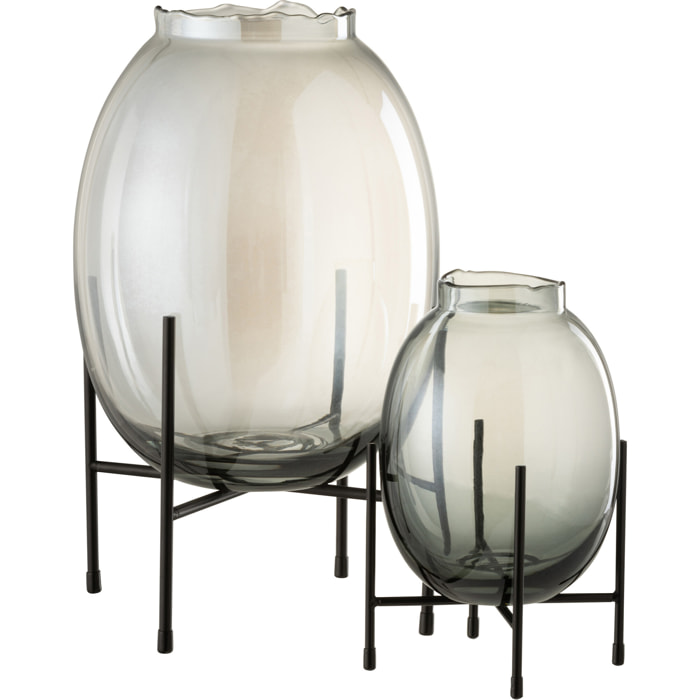 J-Line vase sur Pied Bord Irrégulier - verre - bleu gris/noir - large - 40 cm de hauteur