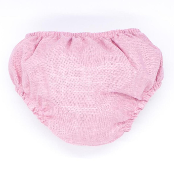 Cubrepañal de lino rosa. Elastico en la cintura y en las piernas.