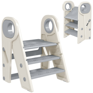 Taburete para Niños Plegable Torre de Aprendizaje Ajustable Escalera para Niños de 18-60 Meses Antideslizante para Baño Cocina Librería Dormitorio Gris y Blanco