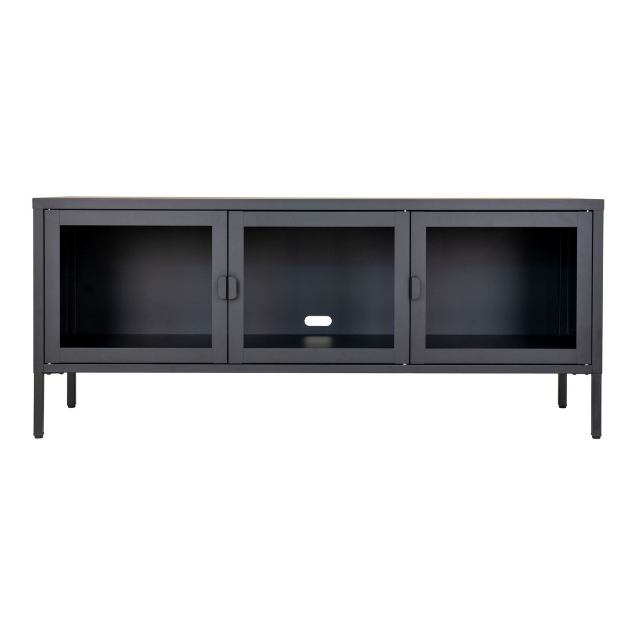 Mobile TV Brisbane in acciaio nero con 3 ante in vetro, 130×40×55 cm
