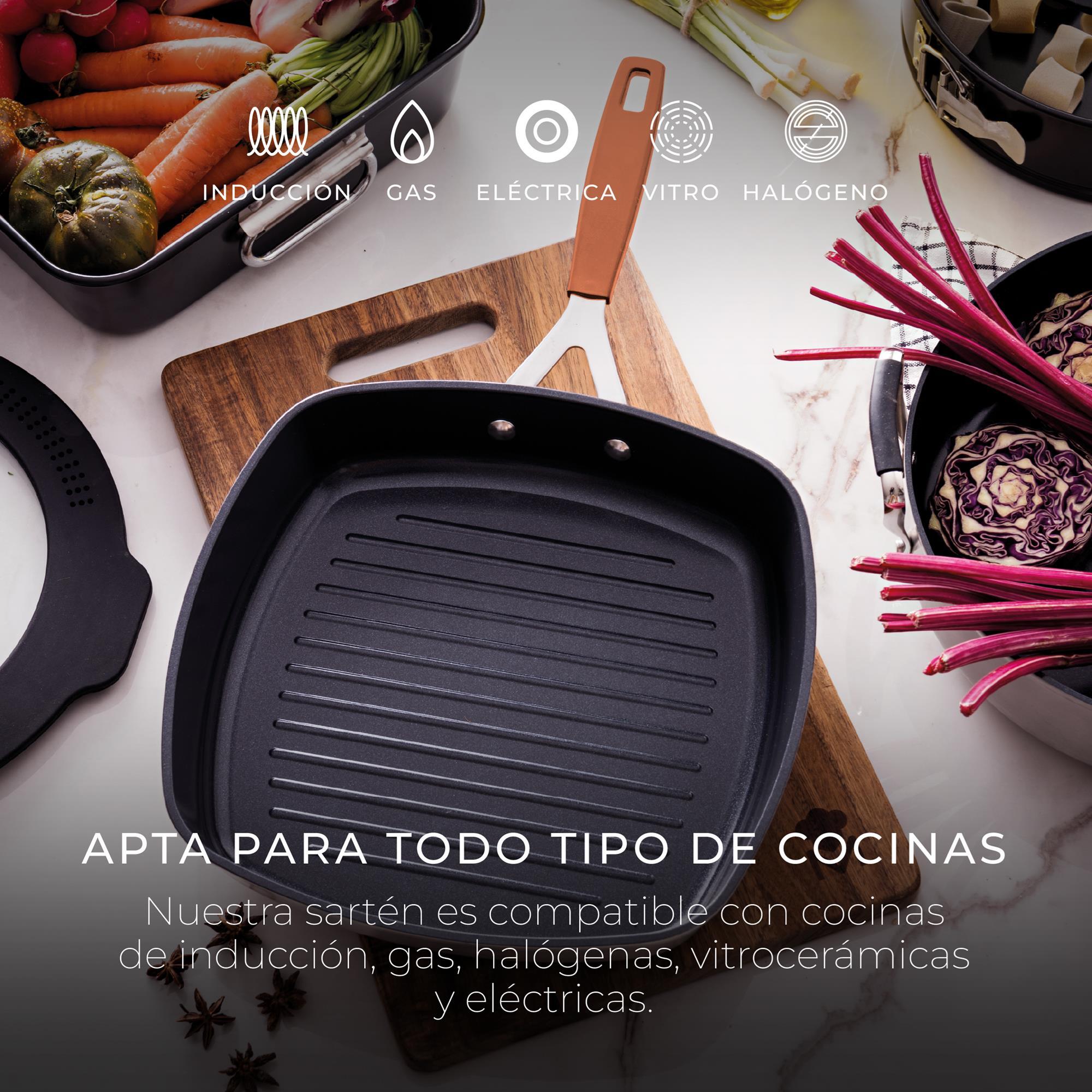 Juego de Sartén Asador 28x28cm + Wok Ø28cm en aluminio forjado para inducción COMPACT San Ignacio