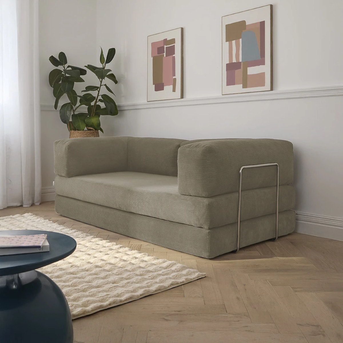 TRENDY - Canapé compressé 3 places modulable en velours côtelé taupe