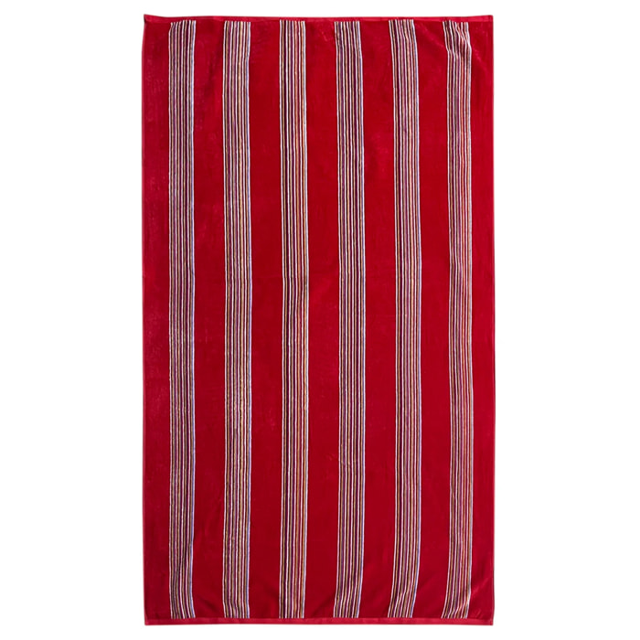 Serviette de plage M éponge velours Jacquard - Milonga Rouge - 400g/m²