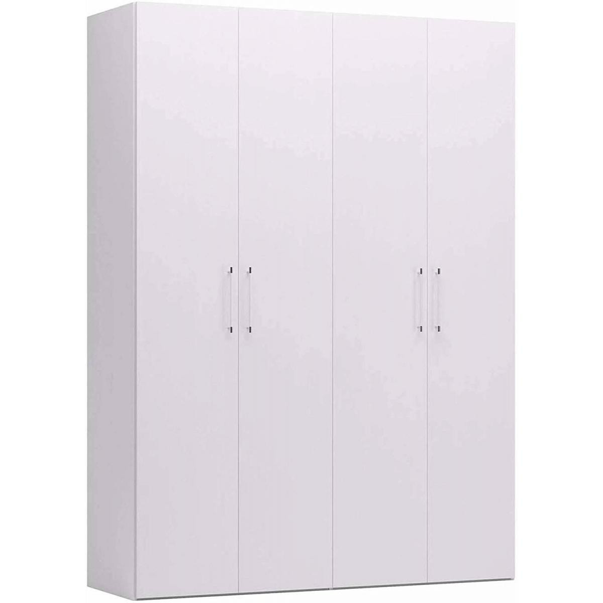 Armadio 4 ante battenti, colore bianco frassinato, cm 180 x 247 x 58, con tubo appendiabiti