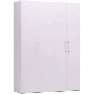 Armadio 4 ante battenti, colore bianco frassinato, cm 180 x 247 x 58, con tubo appendiabiti