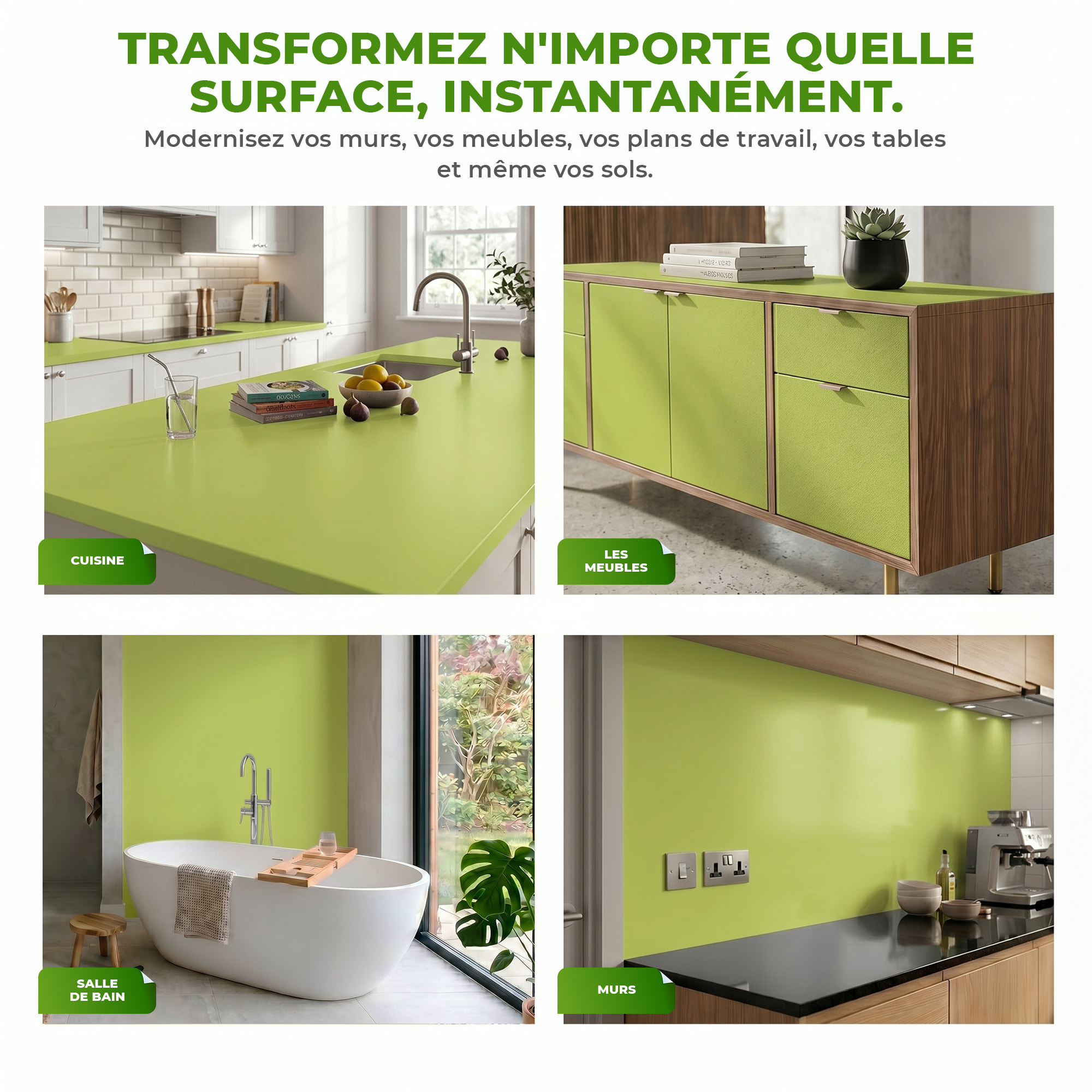 Rouleau adhésif décoratif Vinyle au Mètre - Vert pastel - Sticker Lavable Imperméable Mur Cuisine Meubles