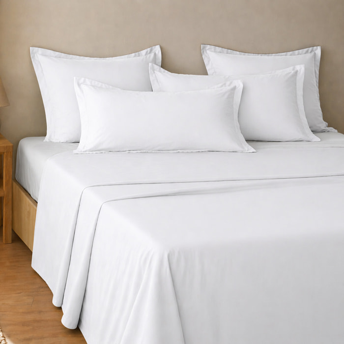 Parure de draps 100% coton uni blanc - essentiel