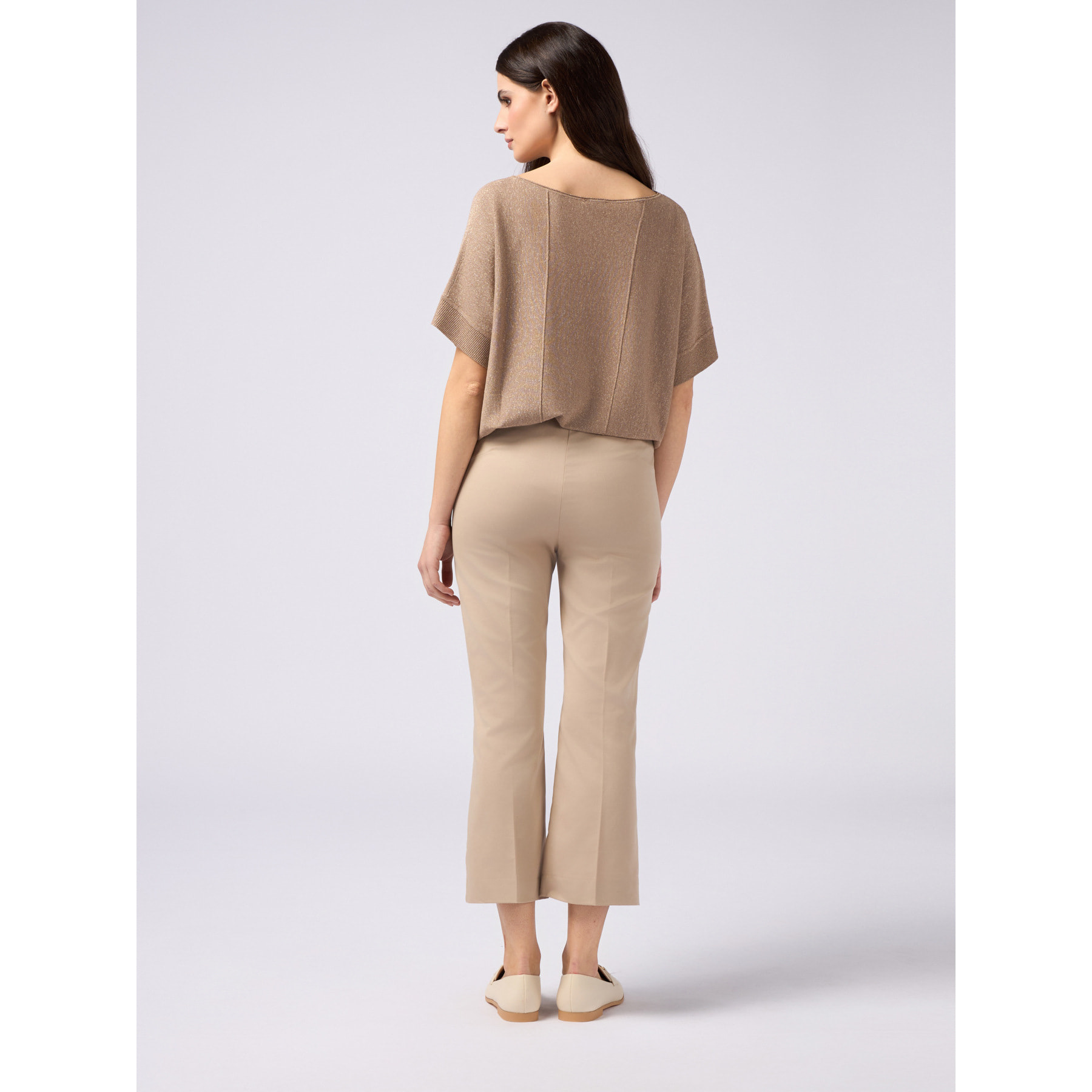 Oltre - Pantalones little flare mezcla de algodón - Beige