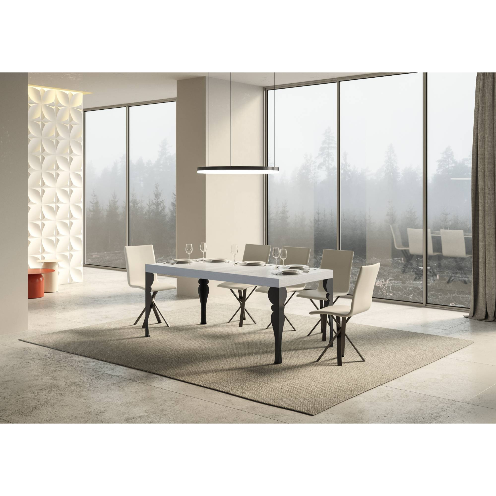 Table extensible 90x200/304 cm Paxon Frêne Blanc cadre Anthracite