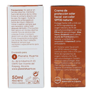 Crema de Protección Solar Facial con Color 100% mineral SPF30 Planeta Huerto 50 ml