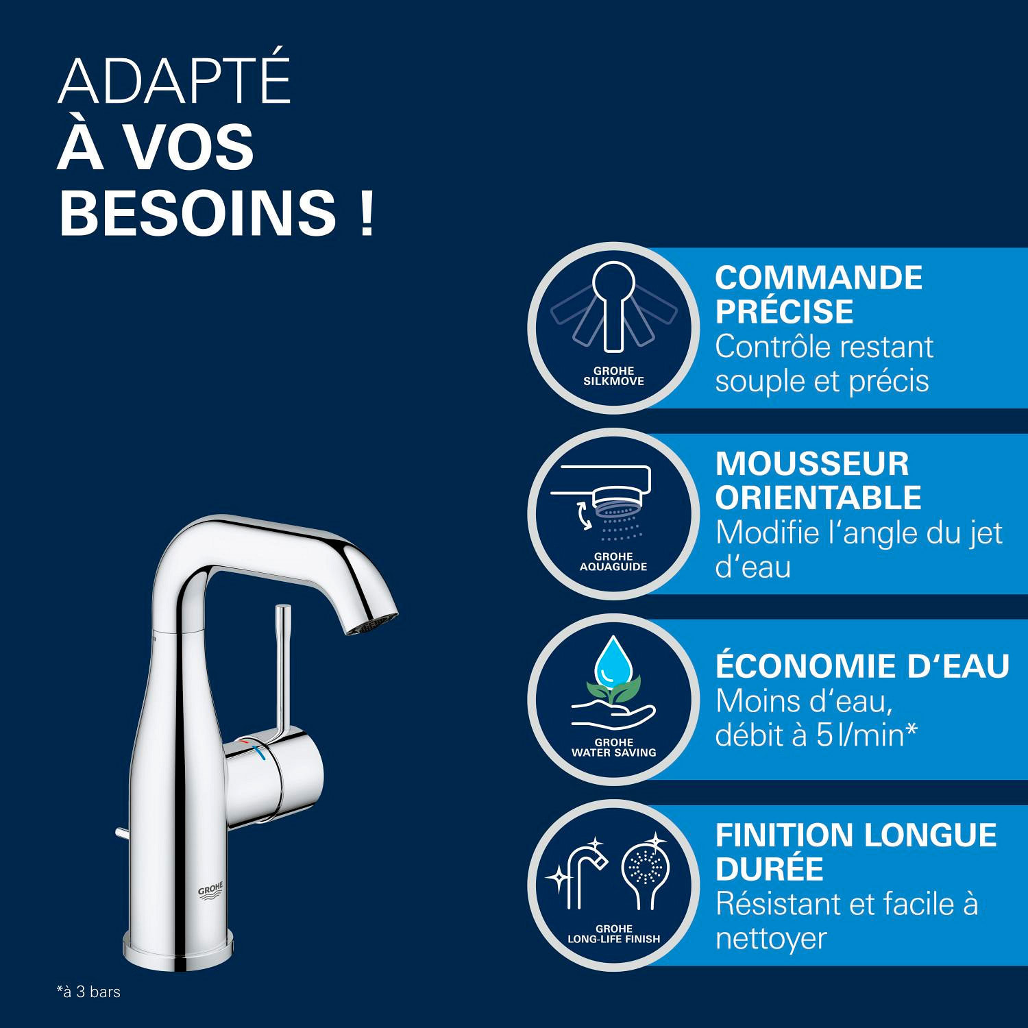 Mitigeur monocommande Lavabo Essence, Taille M