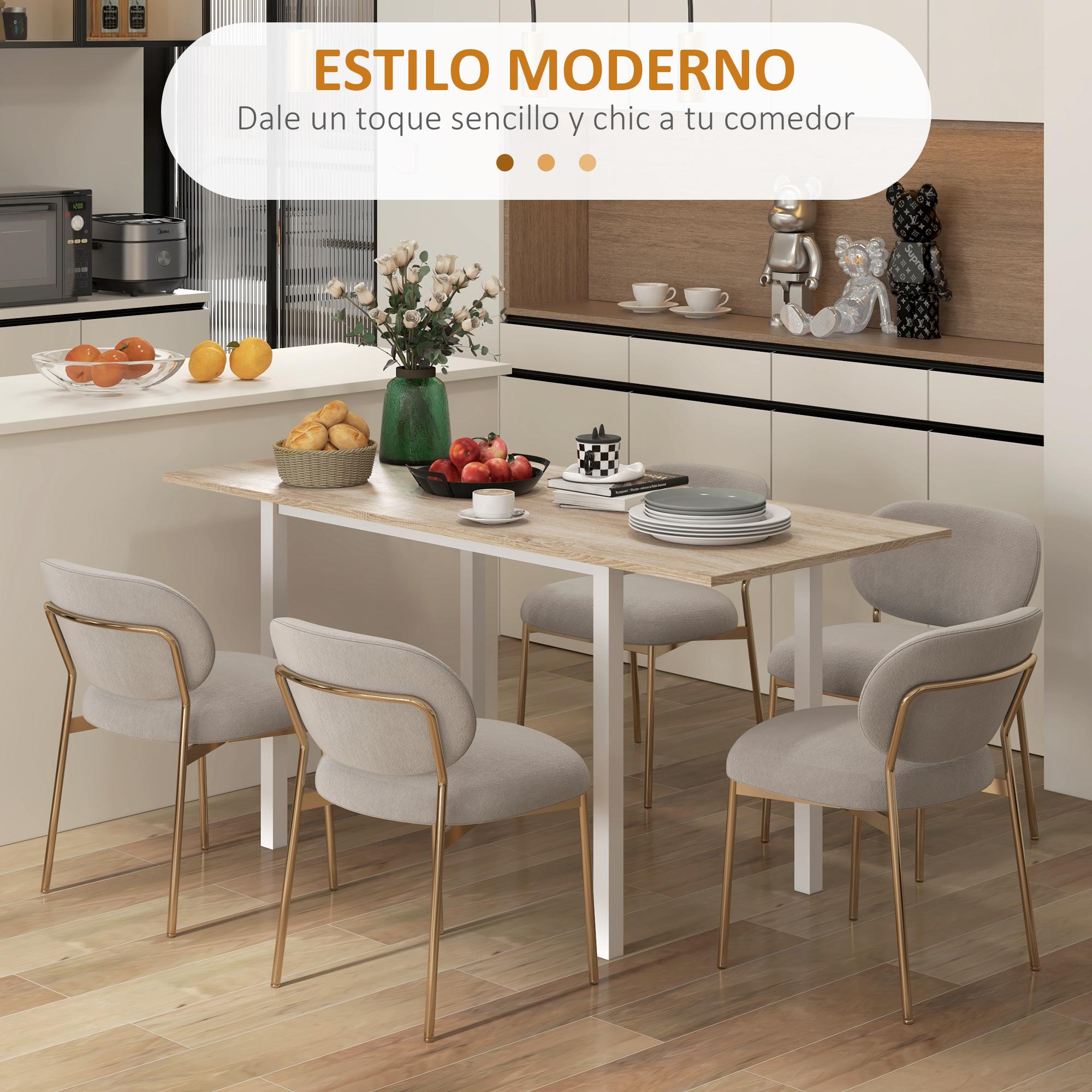 Mesa de Comedor Extensible para 4-6 Personas Mesa de Cocina Moderna con Patas de Acero para Salón Comedor 160x70x76 cm Madera Natural