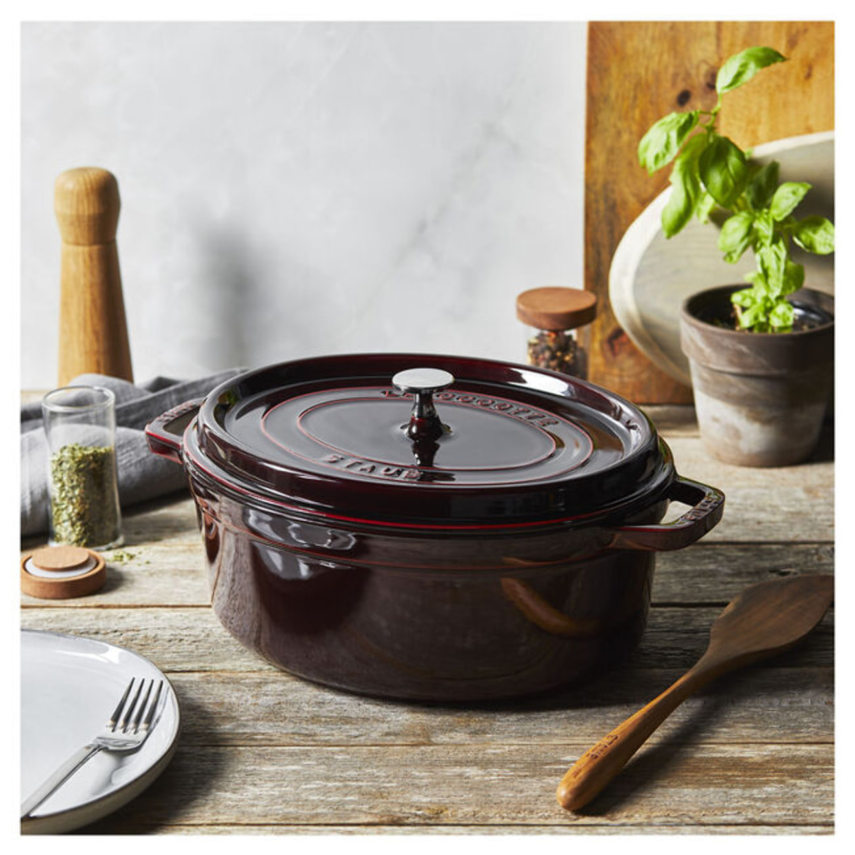 Cocotte 33 cm, Ovale, Bordeaux, Fonte