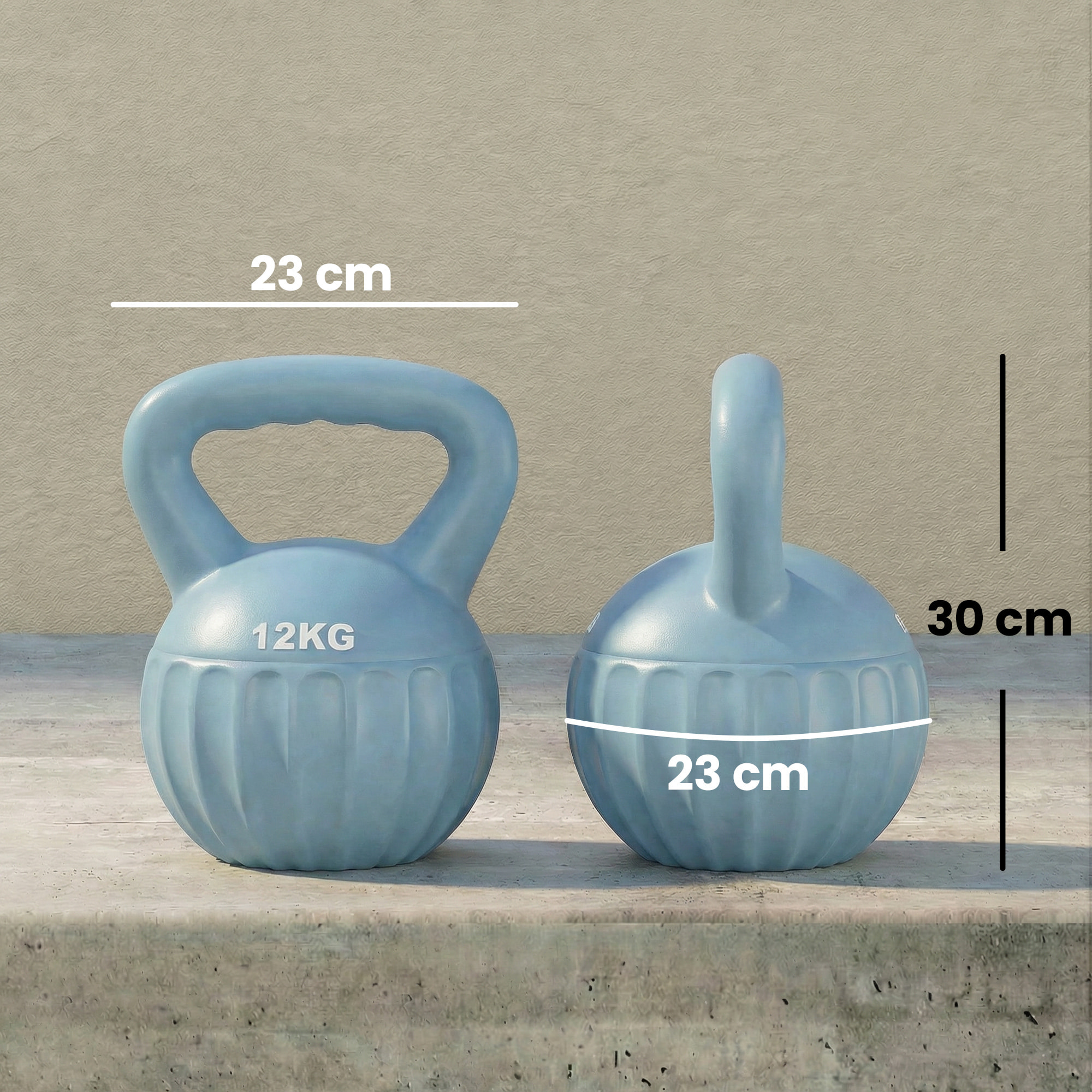 Kettlebell 12 Kg - prise ergonomique - entraînement musculaire & haltérophilie - PP bleu ciel