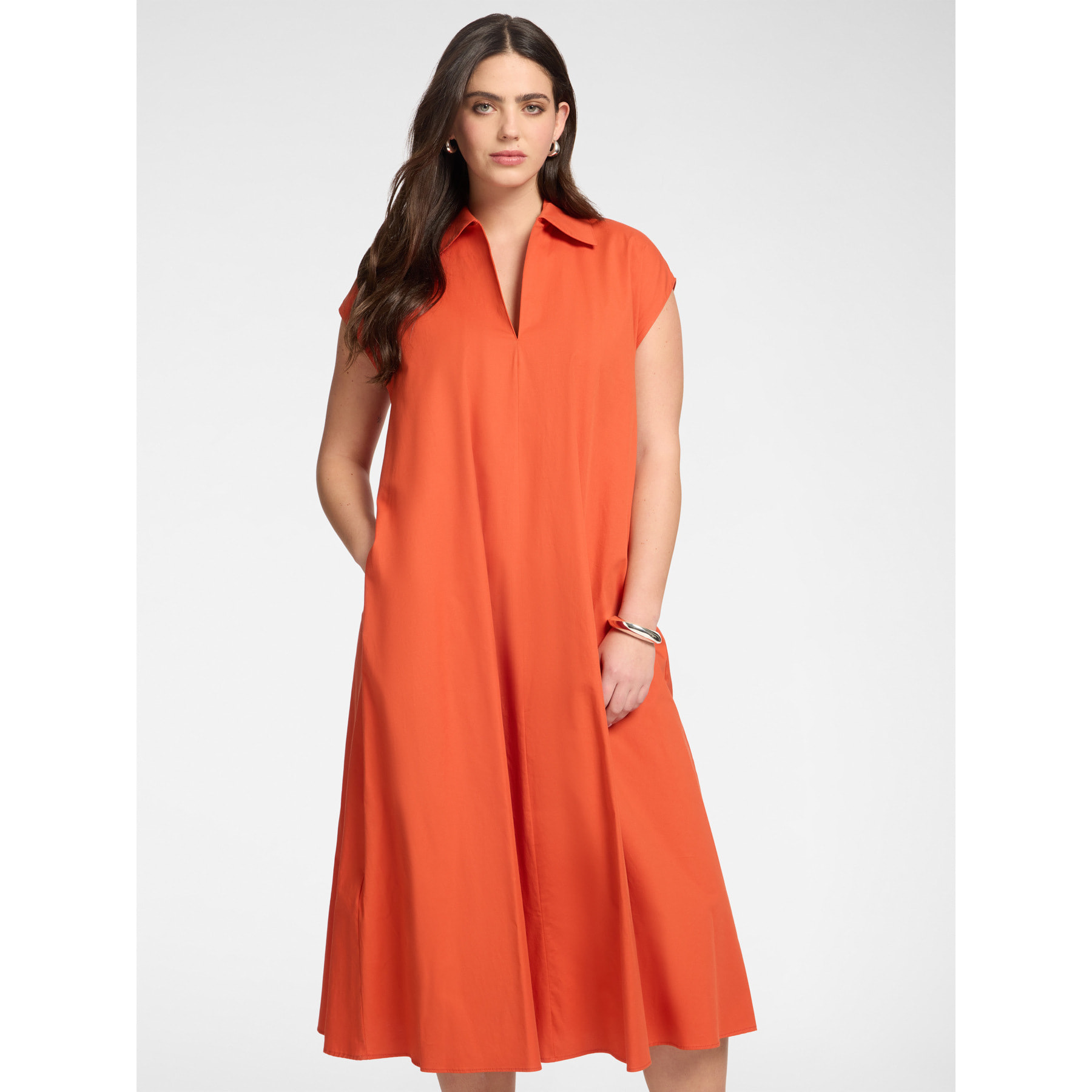 Elena Mirò - Vestido evasé con cuello - Naranja sol