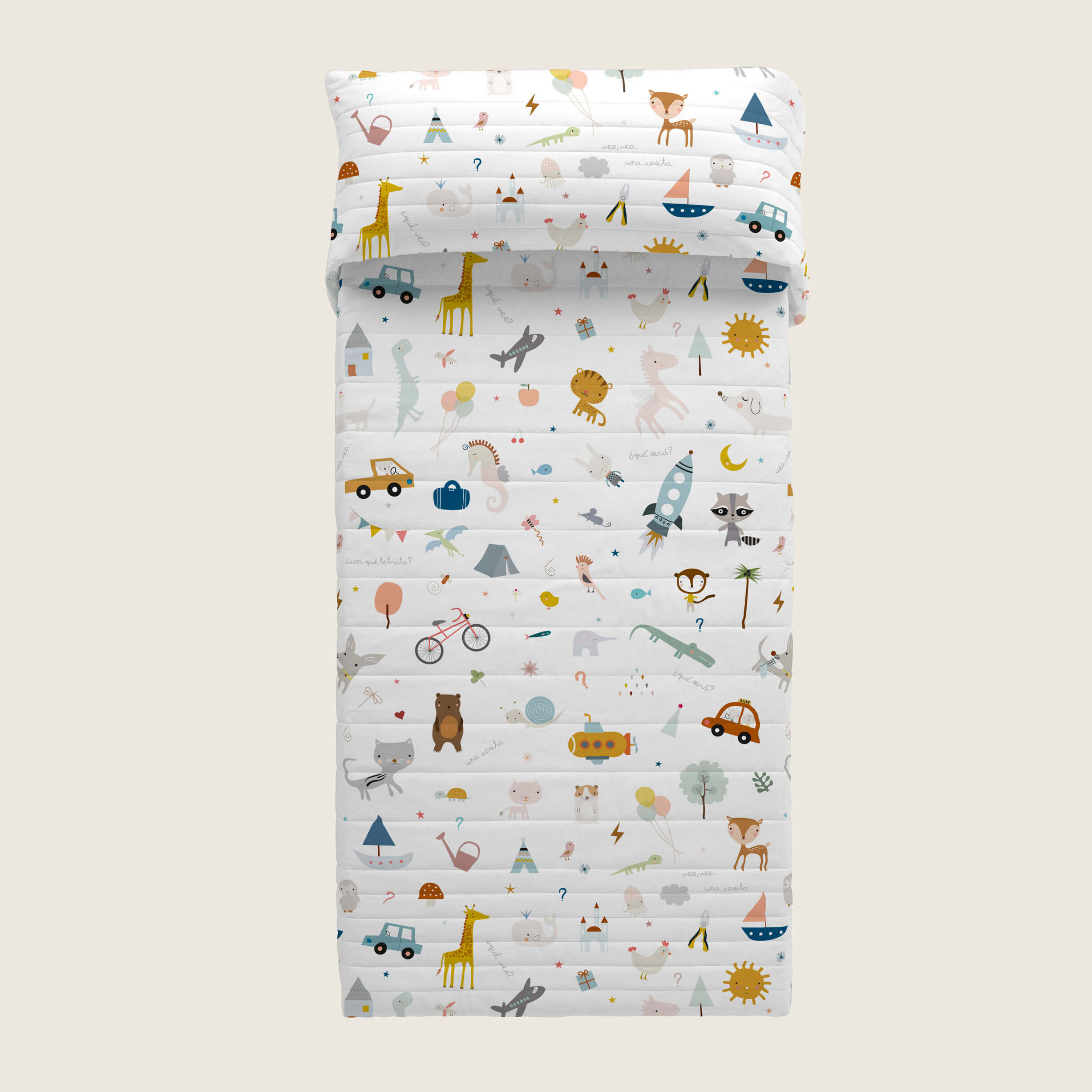 Colcha Bouti Estampada - Reversible - Infantil - 100% Algodón - 70 gr/m² - Veo Veo