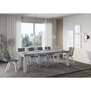 Mesa extensible 90x90/246 cm Naxy Mix tapa Cemento patas Fresno Blanco