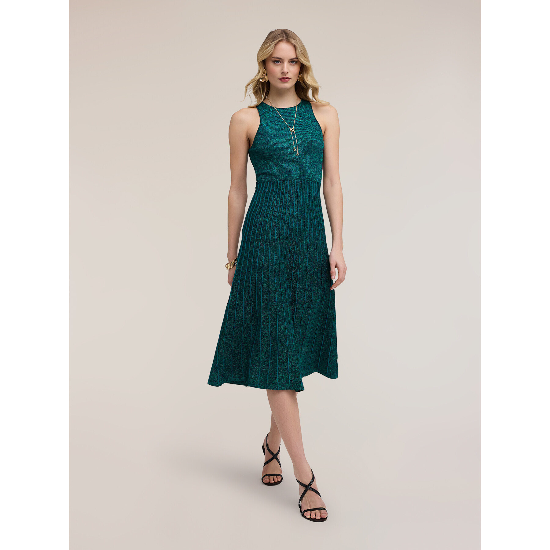 Motivi - Vestito flare in maglia plissé - Verde