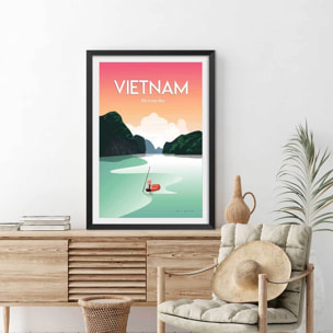Affiche voyage Vietnam Baie Halong Affiche sous cadre noir