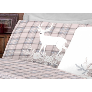 Completo Lenzuola Flanella Cervo Tartan Beige