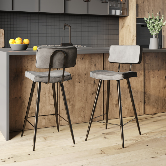 Lot de 2 chaises pour îlot central 66 cm en cuir synthétique gris - Texas