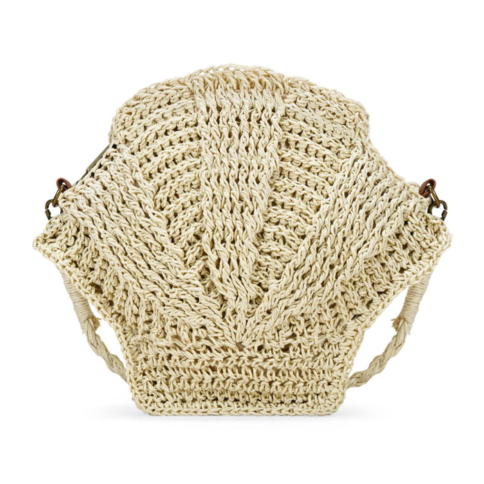 Bolso bandolera concha beige en rafia