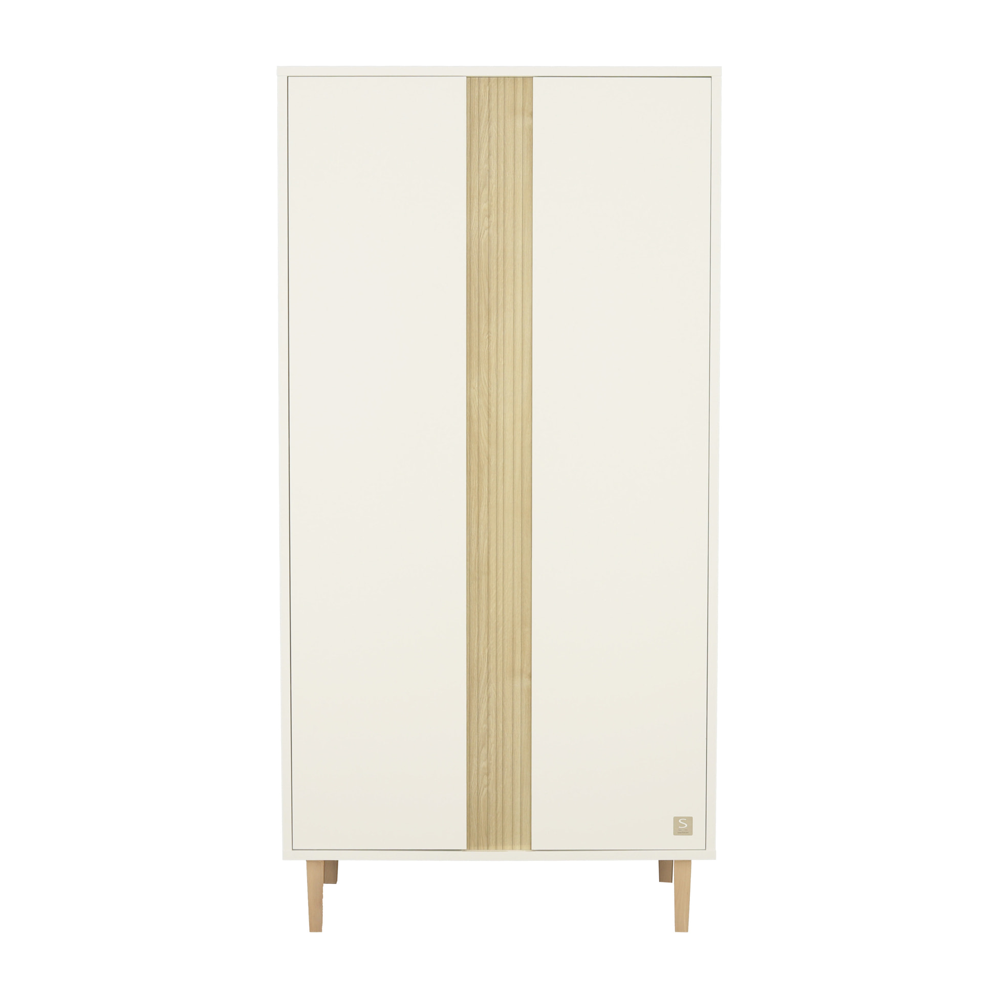 Armoire 2 portes avec détail imitation bois texturé et pieds bois